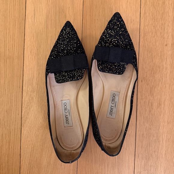Jimmy Choo - Black Suede Glitter Gala Pointed Toe Flat - Size 38.5 - Picture 3 of 7